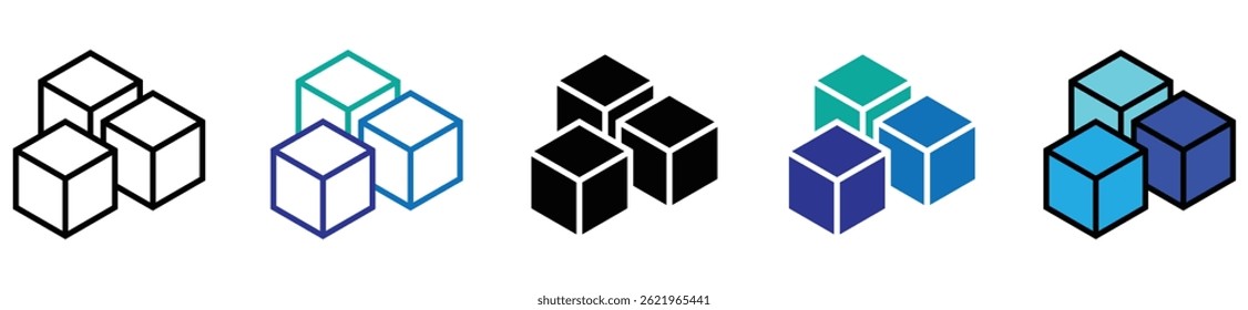 Sugar cubes or ice cubes line art vector icon for food apps and websites