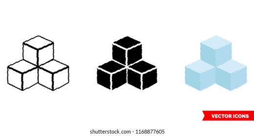 Sugar cubes icon of 3 types: color, black and white, outline. Isolated vector sign symbol.