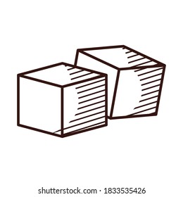 sugar cubes icon over white background, hand draw style, vector illustration