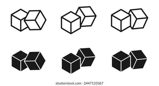 Sugar cubes icon set. Ice cube vector illustration. Square dice outline symbol isolated.