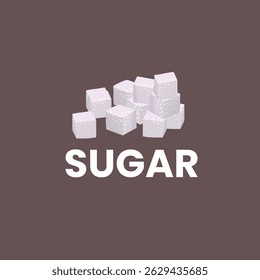 Sugar cubes illustration on brown background – sweetener concept design 