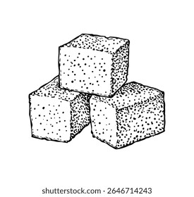 Sugar cubes. Ink sketch isolated on white background. Hand drawn vector illustration. Vintage style.
