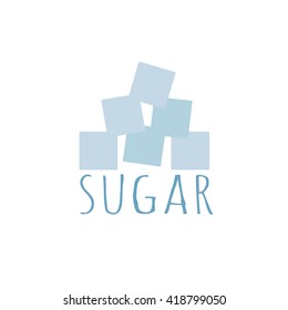 sugar cubes lettering computer icon web button business badge or label as sticker on white background