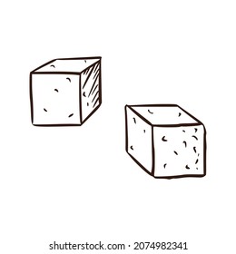 Cubos de azúcar. Línea Art. Ilustración de barrido manual para logotipo, receta, impresión, pegatina, diseño de menú de panadería y decoración