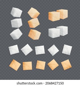 Sugar cubes realistic set of isolated icons with cube shaped lump sugar pieces on transparent background vector illustration