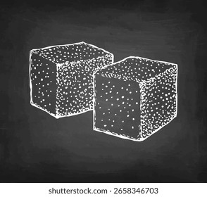Cubos de açúcar. Esboço com giz no fundo do quadro. Ilustração de vetor desenhada à mão. Estilo retrô.