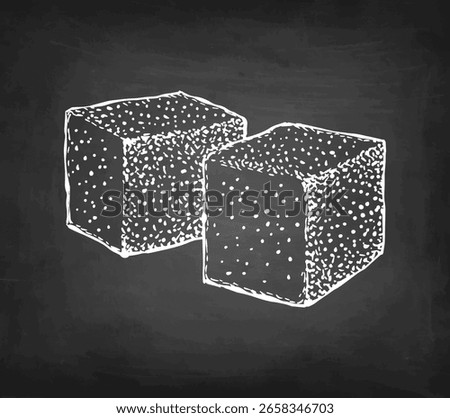 Sugar cubes. Sketch with chalk on blackboard background. Hand drawn vector illustration. Retro style.