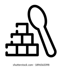 Sugar cubes with a spoon. Coffee shop, food, drink and website related outline icon on a white background. With cuts, cutouts EPS Vector