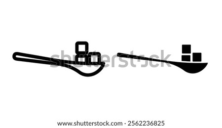 Sugar cubes spoon Icons pack in outlined and flat versions