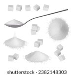 Sugar cubes for sweetening food and drinks. Vector realistic isolated addition to meal, glucose and sucrose, fructose organic ingredient for cooking and eating desserts and sweets diet