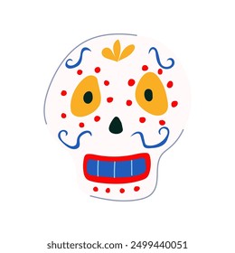 sugar dead day skull cartoon. skeleton celebration, party holi, culture floral sugar dead day skull sign. isolated symbol vector illustration