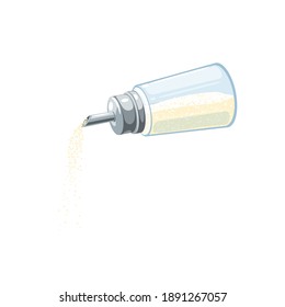 Sugar dispenser pours refined sugar. Vector illustration flat cartoon icon isolated on white background.