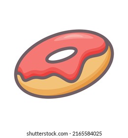 Sugar donut isolated doodle style vector illustration. Sweet traditional delicious cake in form of  ring with icing. Single baking clipart cartoon