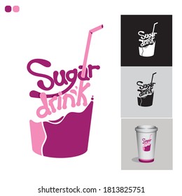 sugar drink logo with negative space sample and  glass mockup