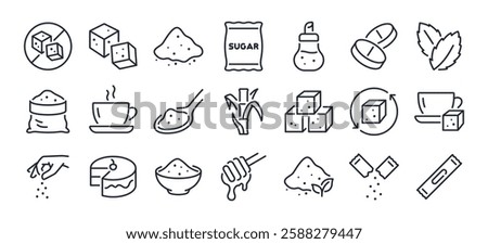 Sugar editable stroke outline icons set isolated on white background flat vector illustration. Pixel perfect. 64 x 64.