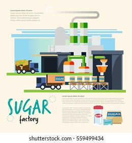 fábrica de açúcar. da cana ao processo de açúcar. conceito industrial de açúcar - ilustração vetorial