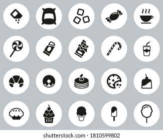 Sugar Or Sugar Food & Drink Icons Black & White Flat Design Circle Set Big