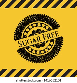 Sugar Free black grunge emblem, yellow warning sign. Vector Illustration. Detailed.