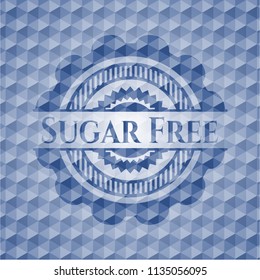 Sugar Free blue emblem or badge with abstract geometric pattern background.