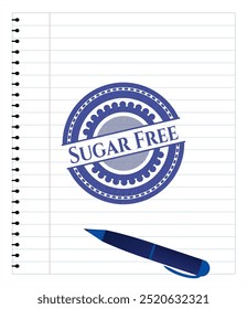 Sugar Free blue ink pen emblem. Vector Illustration. Detailed. 