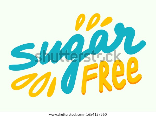 Sugar Free Concept for Banner, Healthy Food,\
Low Carb Nutrition, Product, Blue and Yellow Typography with Doodle\
Design Elements, Healthy Food, Intolerance for Glucose, Diabetes.\
Vector Illustration