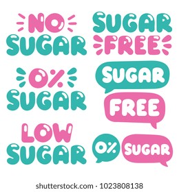 Sugar free. Concept for business store. Set of hand drawn doodles badges, icons. Flat vector illustrations on white background.