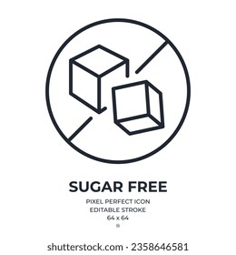 Sugar free editable stroke outline icon isolated on white background flat vector illustration. Pixel perfect. 64 x 64.