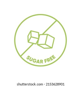Sugar free food icon. Green circle with crossed out components harmful to health natural product devoid of negative vector substances