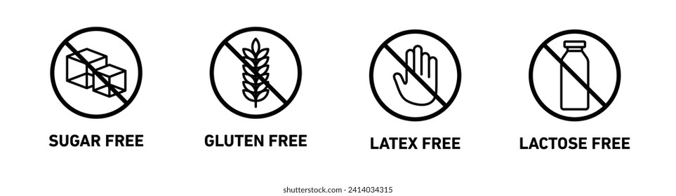 sugar free, gluten free, latex free and lactose free symbol set