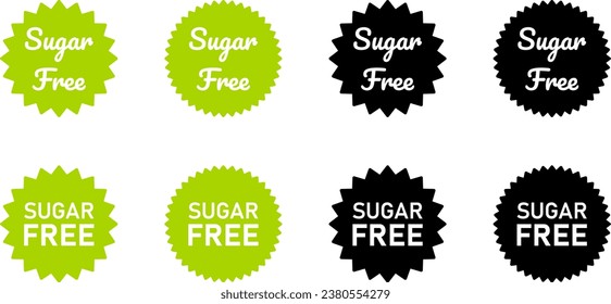 Sugar Free Green and Black Round Stamp Label Badge Tag Icon Set. Vector Image.