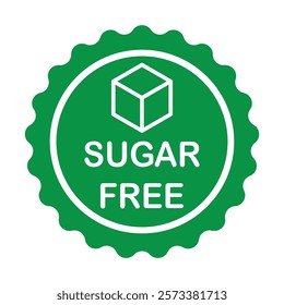 Sugar Free green stamp with cube Design for Health Conscious and Organic Product. No added sugar symbol, badge, tag or emblem isolated in circle design. Diabetic product. Vector illustration EPS 10 