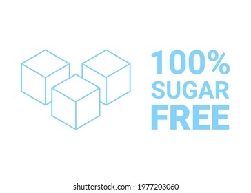 Sugar free icon. Sugar cube refined sign. No sugar added product package design. Blue outline sugar free food symbol. Vector label