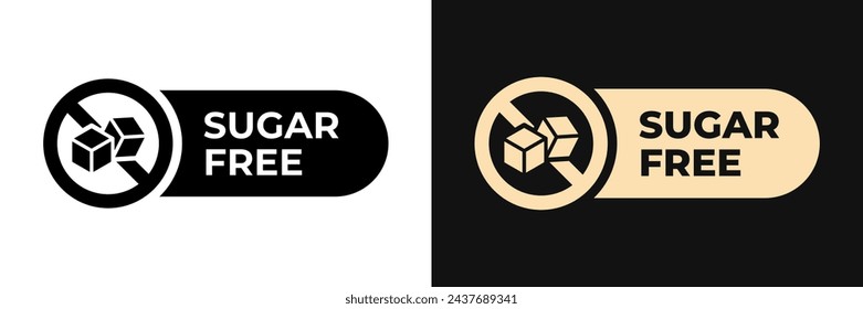 Sugar free icon. No added sugar label. Diabetic illustration, logo, symbol, sign, stamp, tag, emblem, mark or seal for product packaging isolated.