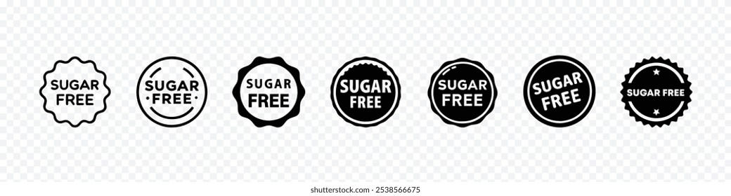 Sugar free icon. No added sugar label. 100 Percent Sugar Free Label Sticker. Isolated sugar free icon vector design. Diabetic food mark, Sugars free