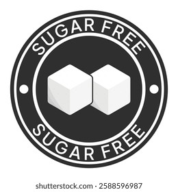 Sugar free icon. No added sugar label. Diabetic illustration, logo, symbol, sign, stamp, tag, emblem, mark or seal for product packaging isolated.