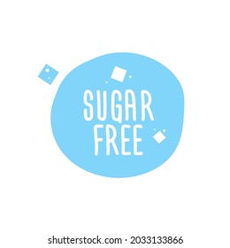 Icono libre de azúcar, etiqueta de paquete diseño gráfico vectorial. Pérdida de peso dieta productos sin azúcar etiqueta, signo, sello redondo material clip aislado, etiqueta circular o emblema vectorial pegatina. Concepto dietético.
