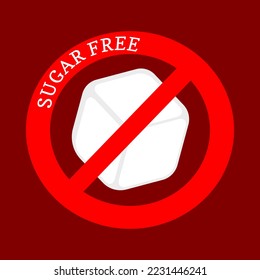 Sugar Free icon.  Sign natural organic food.  Vector sugar cubes in Circle icon. Maroon Background.