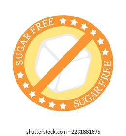 Sugar Free icon.  Sign natural organic food.  Vector sugar cubes in circle icon. Orange and white background.
