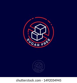 Sugar free icon. Simple linear icon. Three cubes of sugar in a circle on a  dark background.