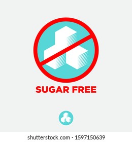 Sugar free icon. Simple linear icon. Three cubes of sugar and prohibition sign circle-backslash symbol.
