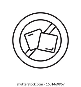Sugar free icon. Two sugar cubes in circle. Thin line art template for food logo package. Black and white simple illustration. Contour isolated vector image on white background