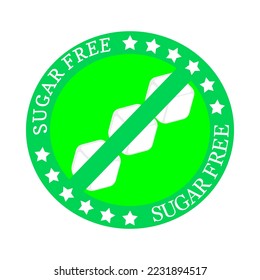 Sugar Free icon. Vector sugar 3 cubes in circle icon. Green and white background.  Sticker and logo.