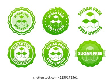 Sugar Free icons. The concept of healthy natural organic food. Collection of stamps in various designs. Food packaging decoration element. Vector illustration.