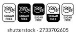 Sugar free icons. Zero sugar label. Set allergen free icons. No sugar. Sugar free logo, label, badge, sticker, symbol, emblem, black, circle, line, vector, isolated illustration.