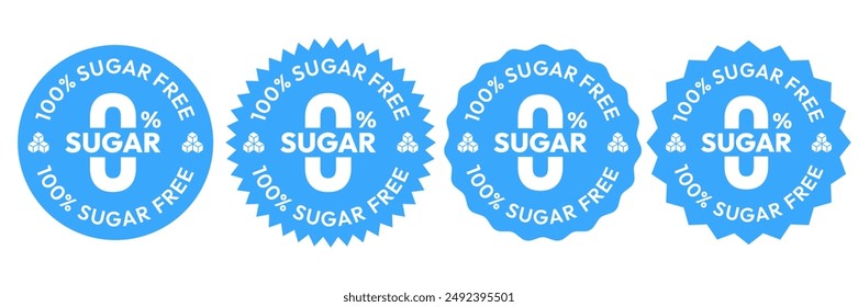 Sugar free icons. Zero sugar label. Set allergen free icons. Allergen free products. Vector Illustration.