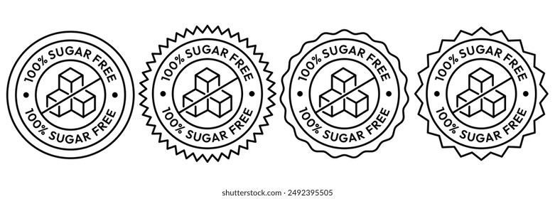 Sugar free icons. Zero sugar label. Set allergen free icons. Allergen free products. Vector Illustration.