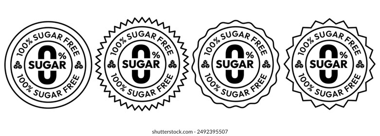 Sugar free icons. Zero sugar label. Set allergen free icons. Allergen free products. Vector Illustration.