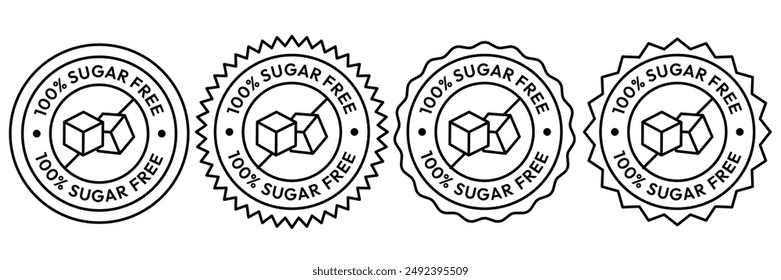 Sugar free icons. Zero sugar label. Set allergen free icons. Allergen free products. Vector Illustration.