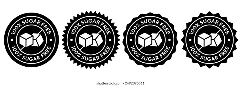 Sugar free icons. Zero sugar label. Set allergen free icons. Allergen free products. Vector Illustration.