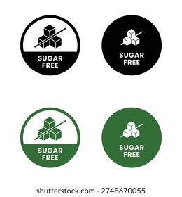 Sugar free icons. Zero sugar label. Set allergen free icons. No sugar. Sugar free logo, label, badge, sticker, symbol, sign, emblem, black, circle, line, vector, isolated illustration.